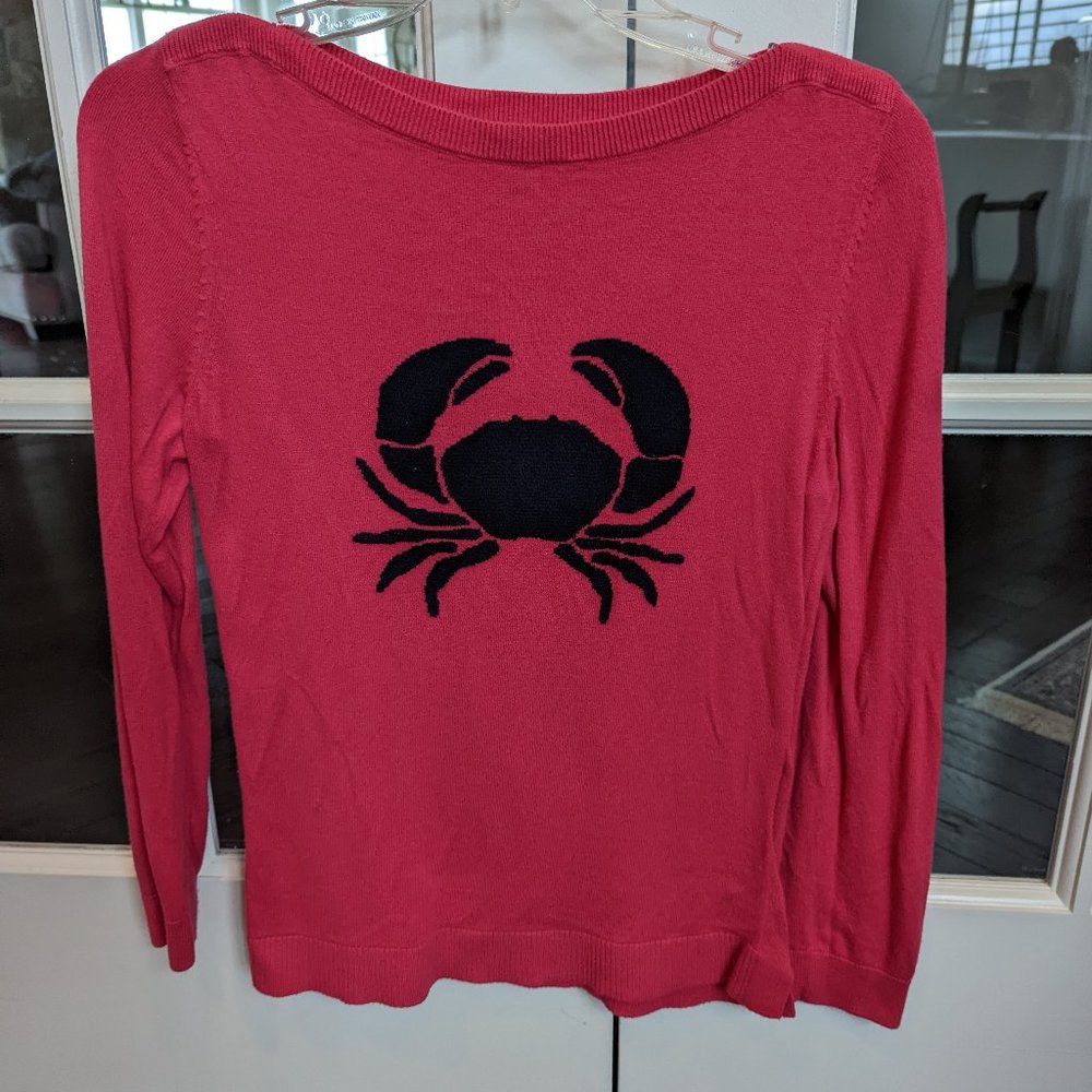 Talbots Petites Hot Pink Navy Crab Sweater MP